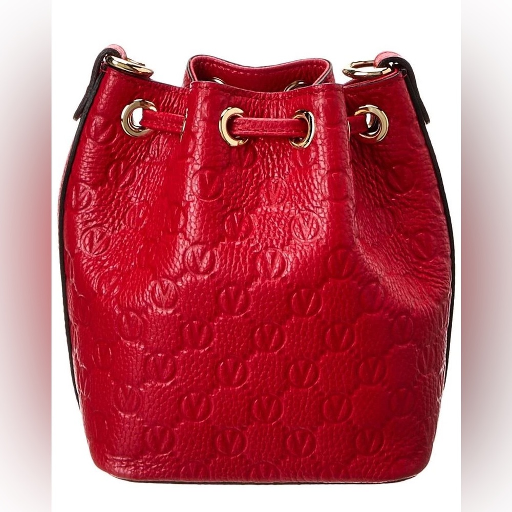 Valentino By Mario Valentino Jules Dollaro Monogram Red Leather Bucket Bag $1300 - Picture 2 of 10